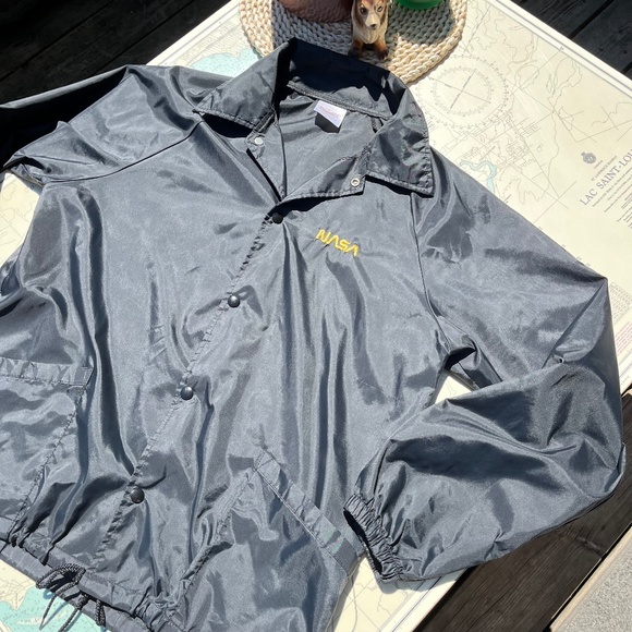 Vintage Black NASA Embroidered Windbreaker / Rain Jacket - Picture 1 of 5